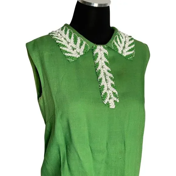 Vintage | Dresses | Vintage 96s Kelly Green Linen Shift Dress Wbeaded  Collar Size Ml 36 Bust | Poshmark
